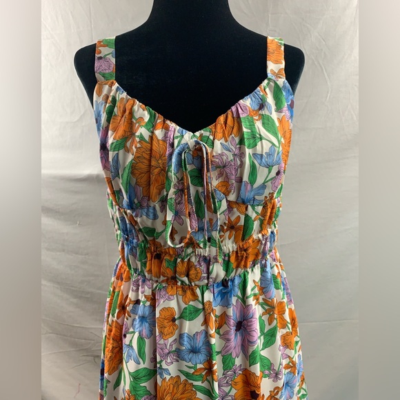 Boho Floral Print Tie Front Ruffle Hem Cami Dress - Picture 8 of 11